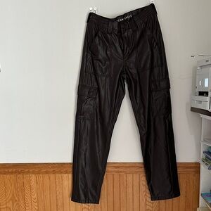 American Eagle Outfitters Black Faux Leather Cargo Joggers